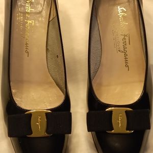Salvatore Ferragamo black patent leather pumps